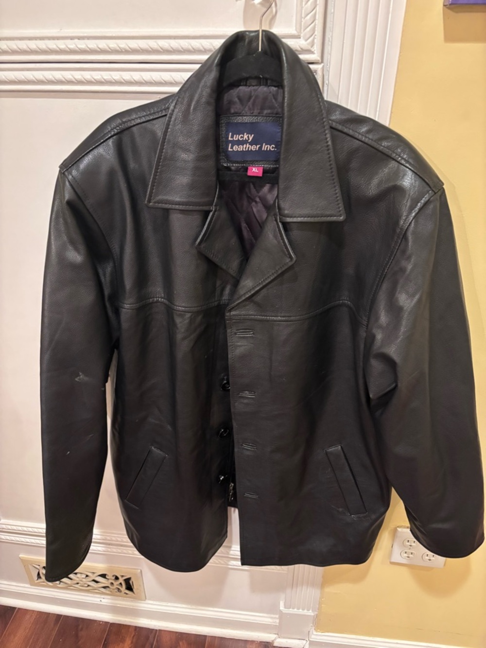 Men's Lucky Leather Overcoat! Black XL